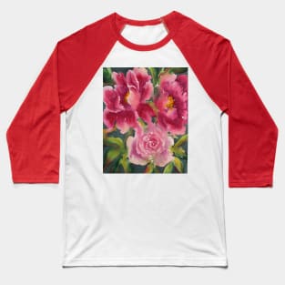 Peony Bloom Watercolor Painting Baseball T-Shirt